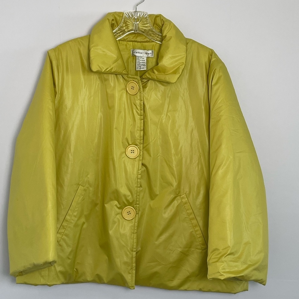 Vintage Y2K Newport News Yellow Puffy Coat Jacket Cropped Button Snap Up L/XL